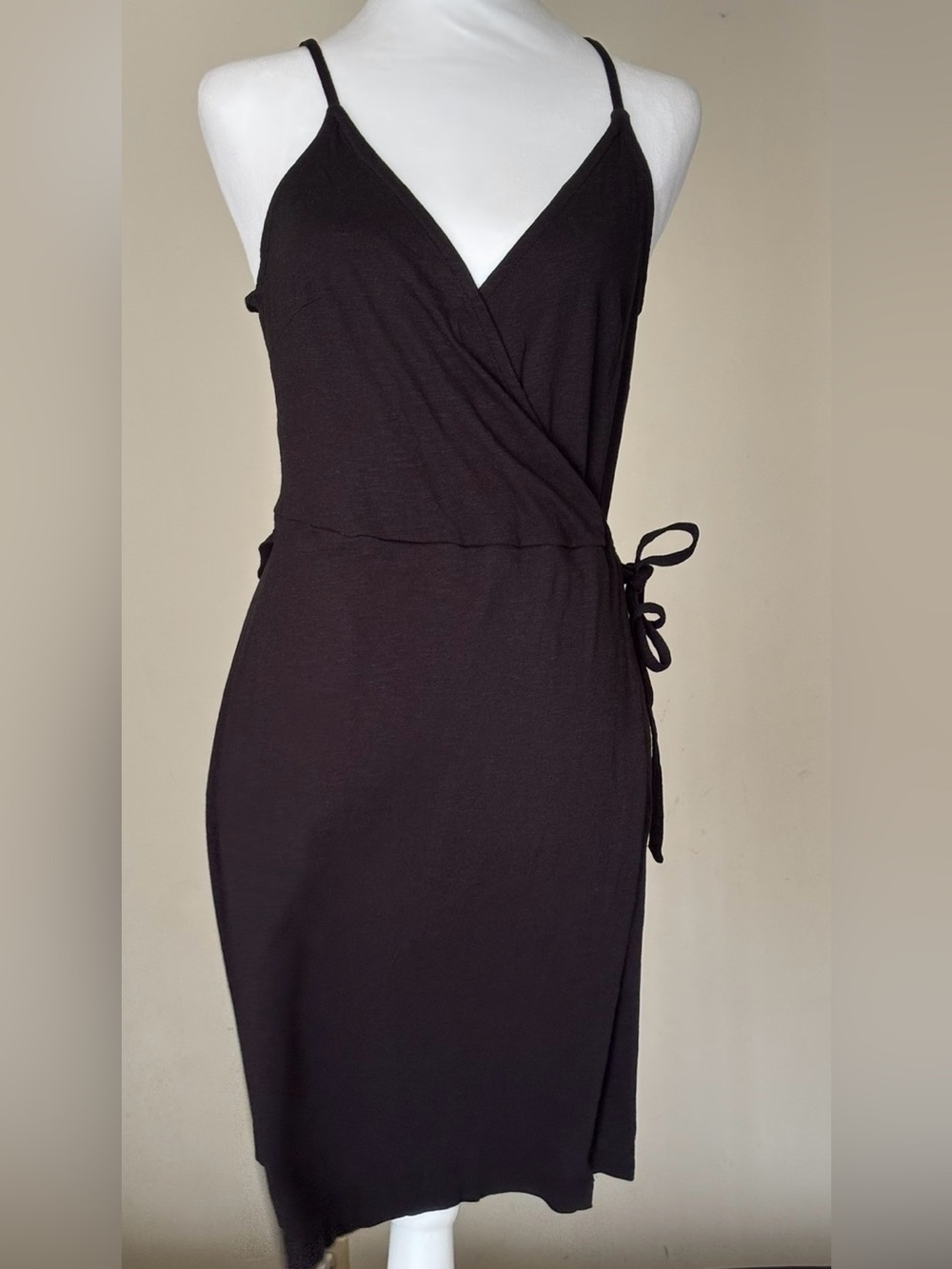 H&M Black Sleeveless Wrap-Front Mini Dress with Side Tie